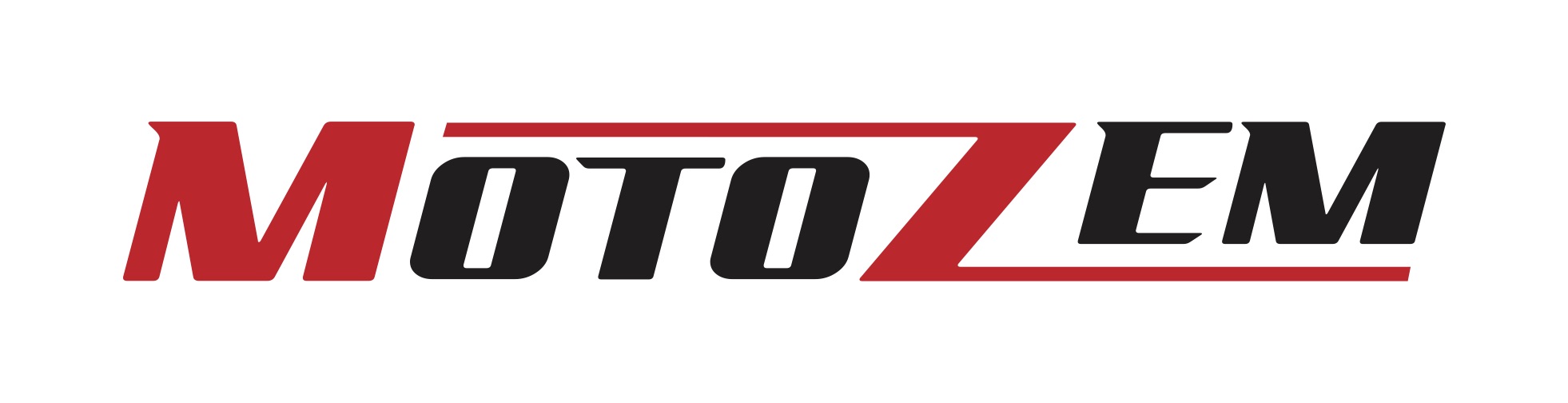 Logo značky MotoZem v červené a černé barvě, dekorativní grafika partnera