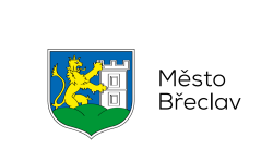 Heraldický znak se zlatým lvem a hradem v modrém štítu, logo partnerského města, dekorativní grafika